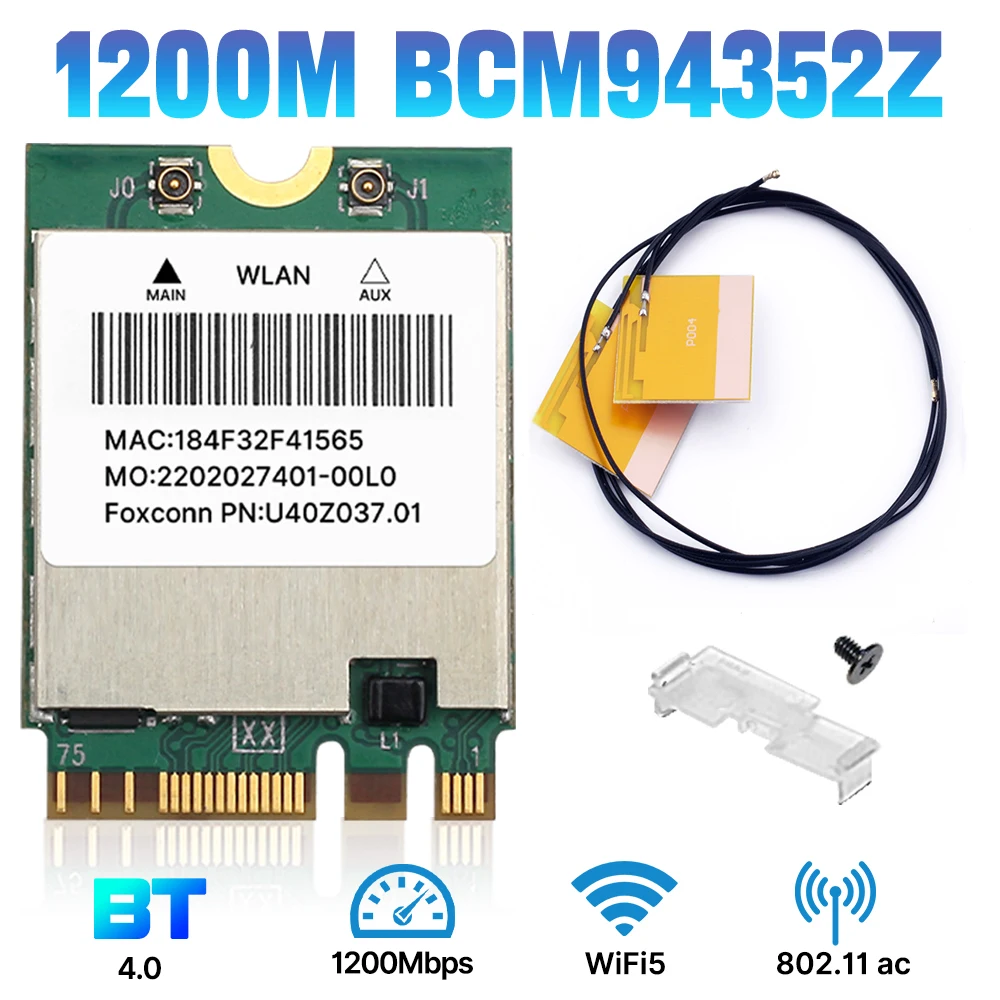 1200M BCM94352Z WiFi Card 802.11AC BT4.0 M.2 NGFF 2.4G/5GHz BCM94352Z Wlan Network Card for Hackintosh mac