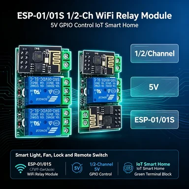1/2-Channel ESP8266 ESP-01 WiFi Relay, 5V DC, for Arduino/Smart Home