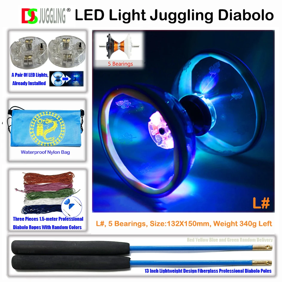 LED Dazzling and Sparkling Diabolo Stage Performance Outdoor Fitness Sports Fun Gift Juggling Kits