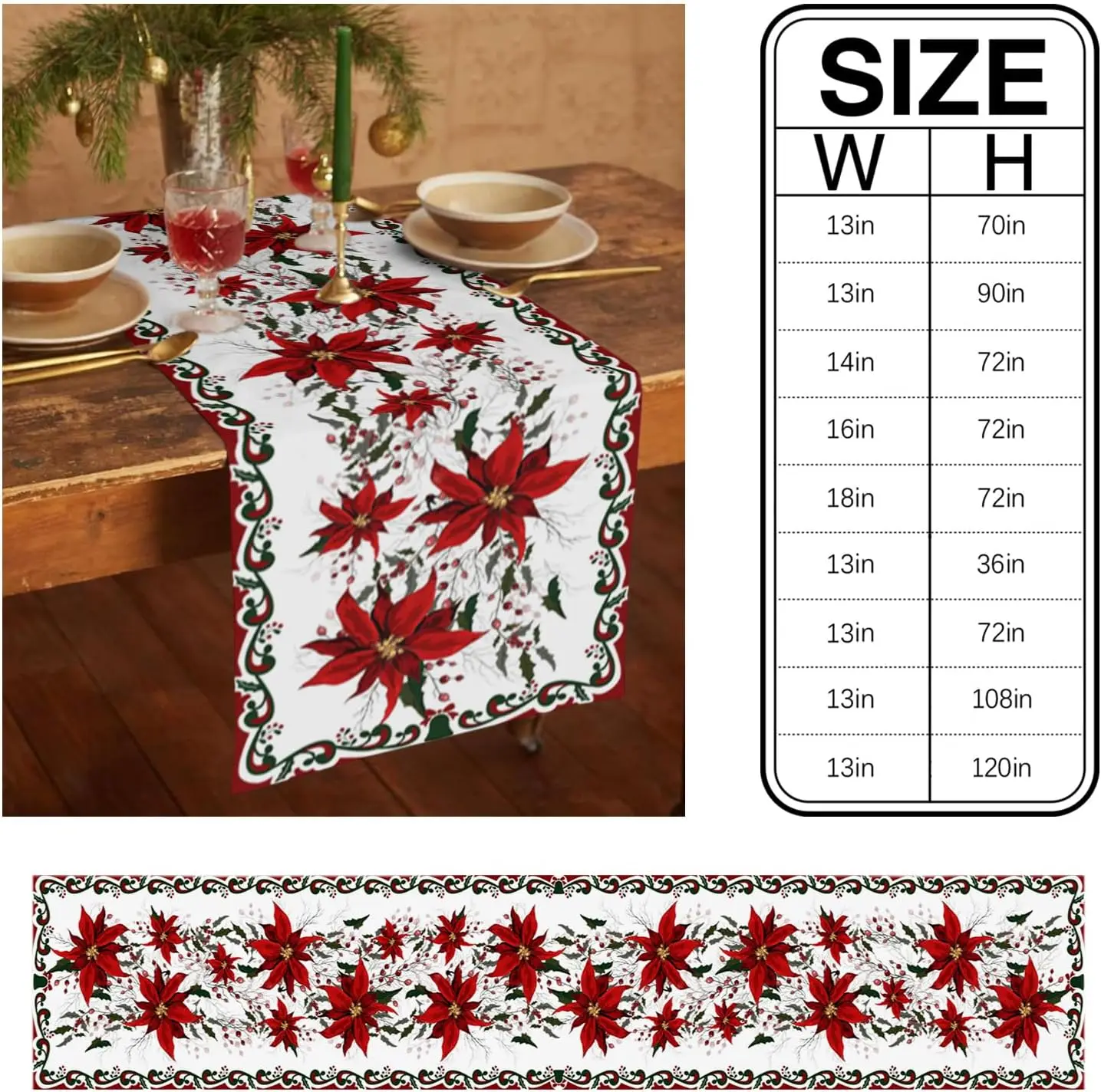 Christmas Poinsettia Flower Berry Linen Table Runner Dresser Scarves Winter Xmas Kitchen Table Runner Navidad Decorations 2025