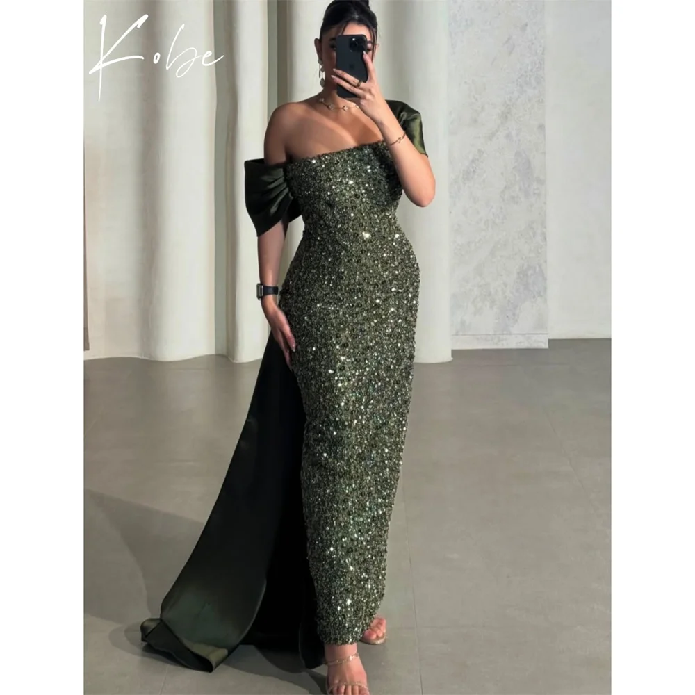 

Kobe Зеленые платья для выпускного вечера с открытыми плечами без рукавов со шлейфом по индивидуальному заказу فساتين условия Chic Vestido de gala noche mujer