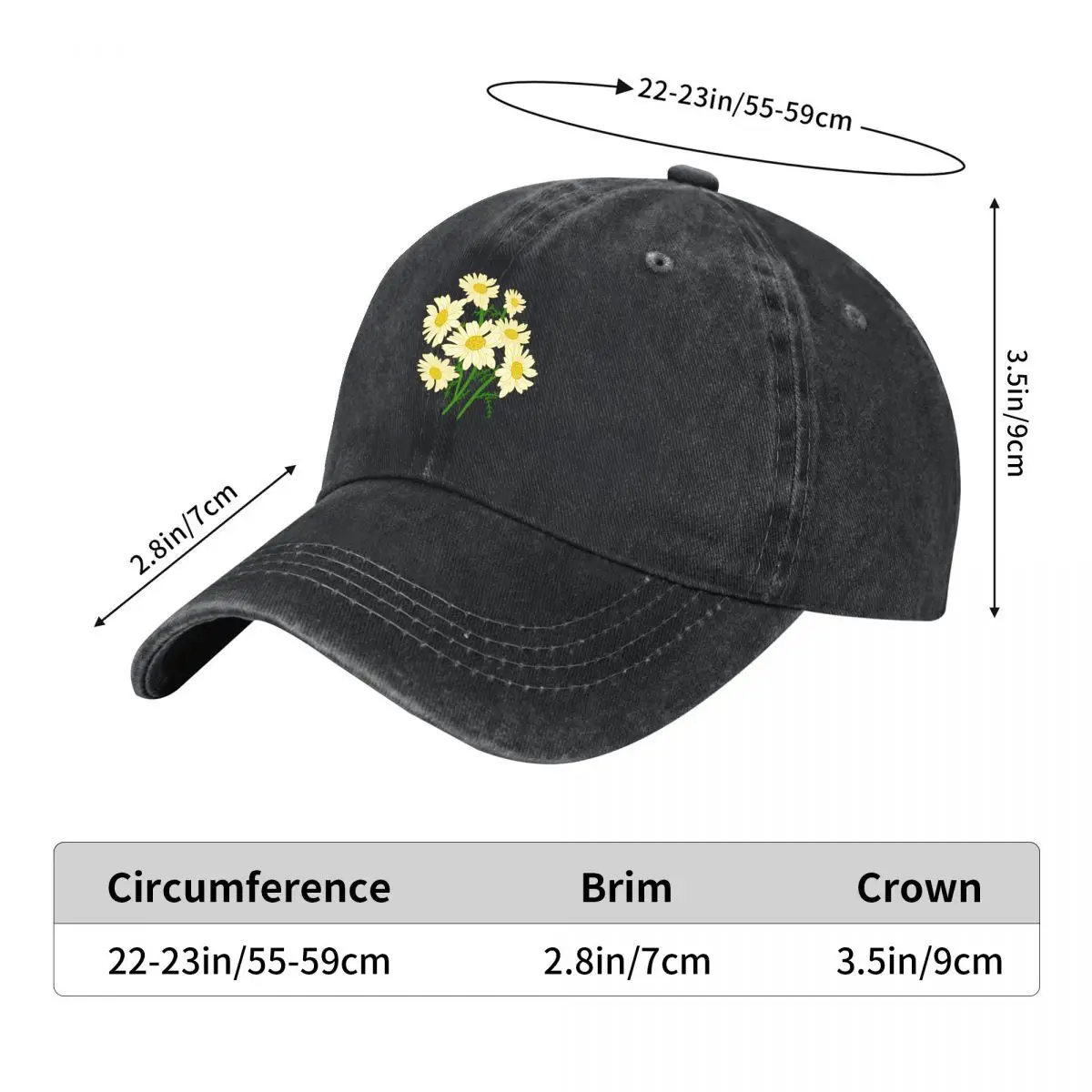 Yellow Chrysanthemum Botanical Floral Illustration New Vintage Washed Cotton Baseball Cap Sun Hats