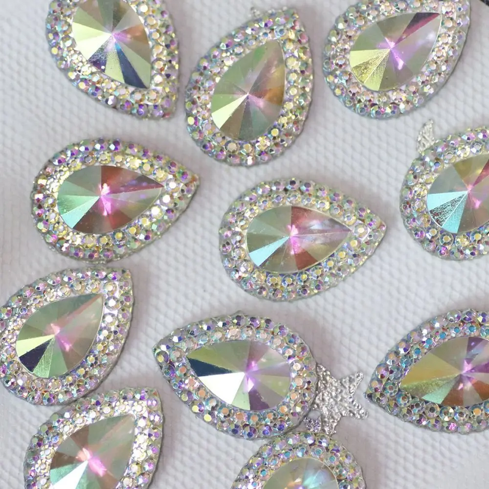 13*18mm Craft Jewelry Handmade DIY AB Colorful Resin Ornament Glitter Water-drop Rhinestone Flatback Applique Crystal Stones