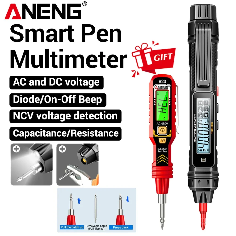

Digital Multimeter Pen Professional Insulated Voltage Detection Non-Contact Voltage Test Double Head Screwdriver ANENG A3005+B20