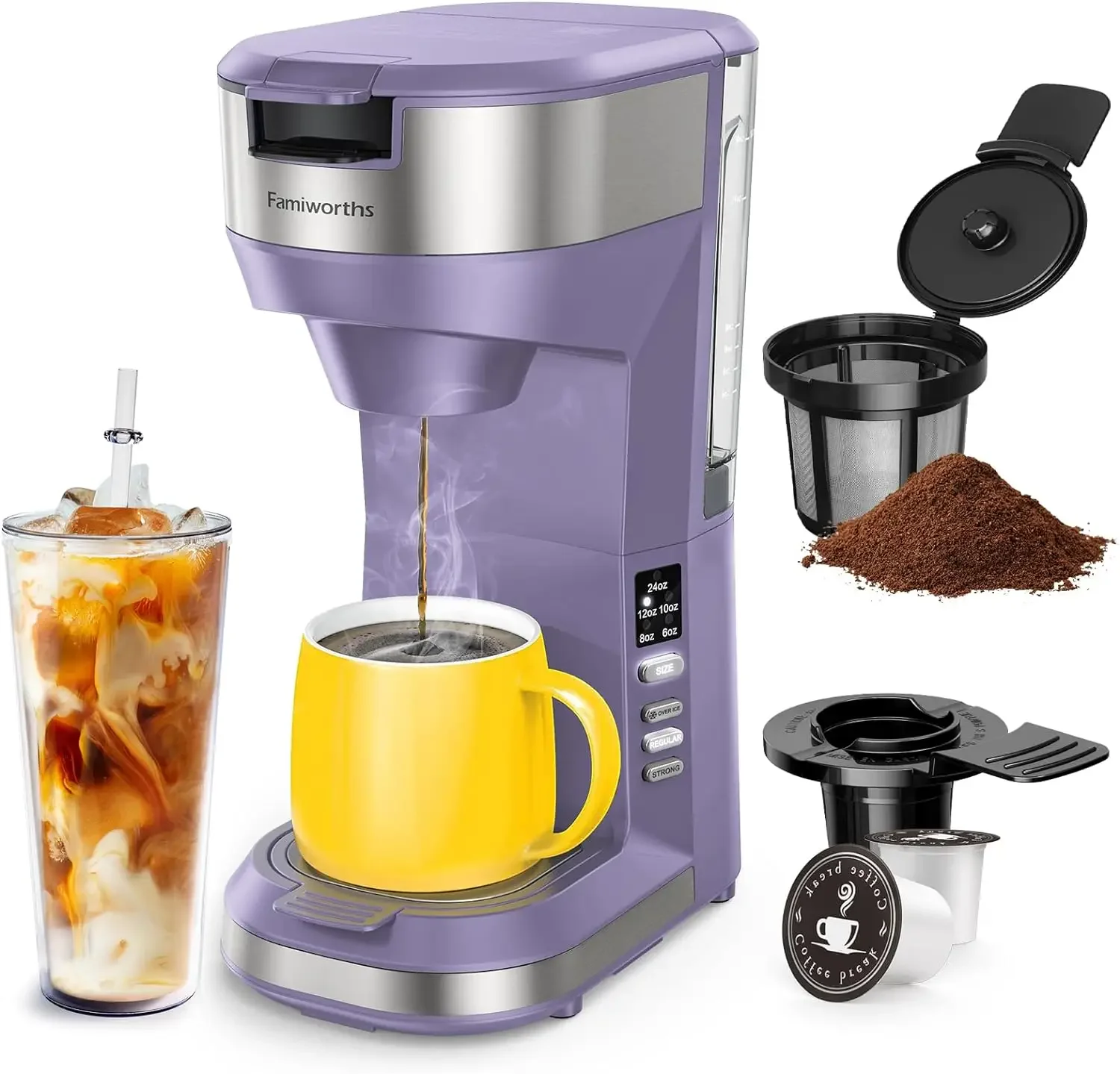 

Hot and Iced Coffee Maker for K Cups and Ground Coffee, 4-5 Cups Coffee Maker and Single-serve Brewers USA.NEW