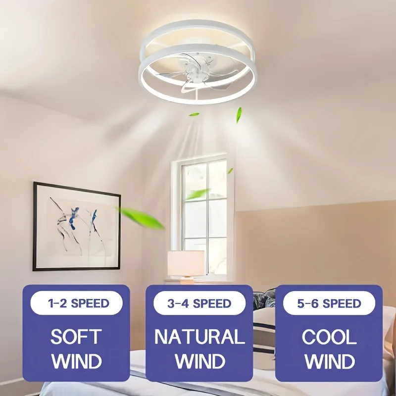Creative Ceiling Fan Lamp Modern Remote Control App Cool Electric Fan 33CM White Ceiling Fan with Light Minimalist Home Lighting