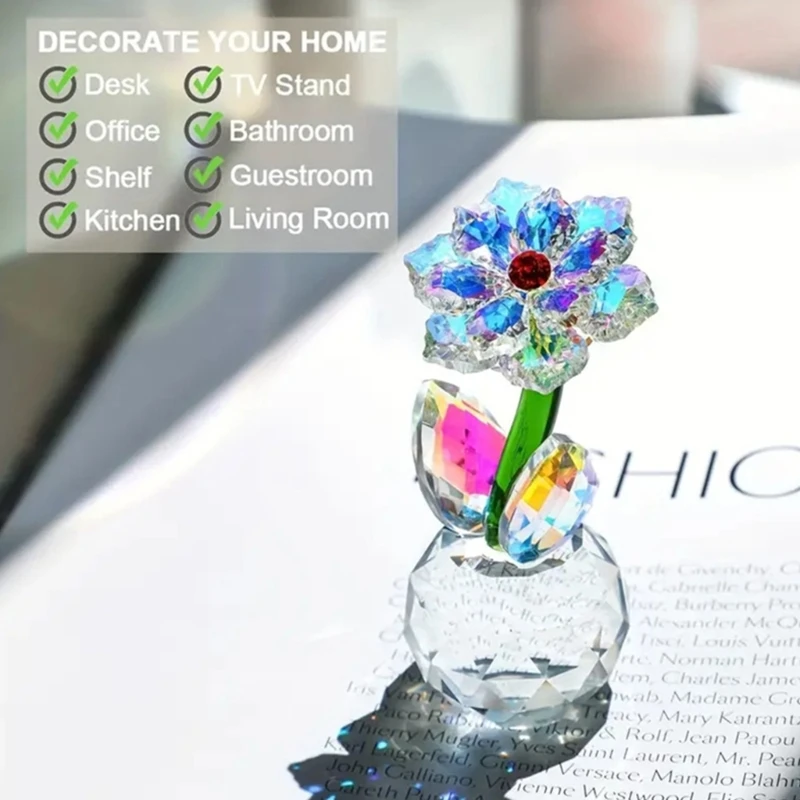 Glass Sunflowers Crystal Charm Dream Flower Figurine Ornament for Sophisticated Home Desktop Decors Valentines Day Gift