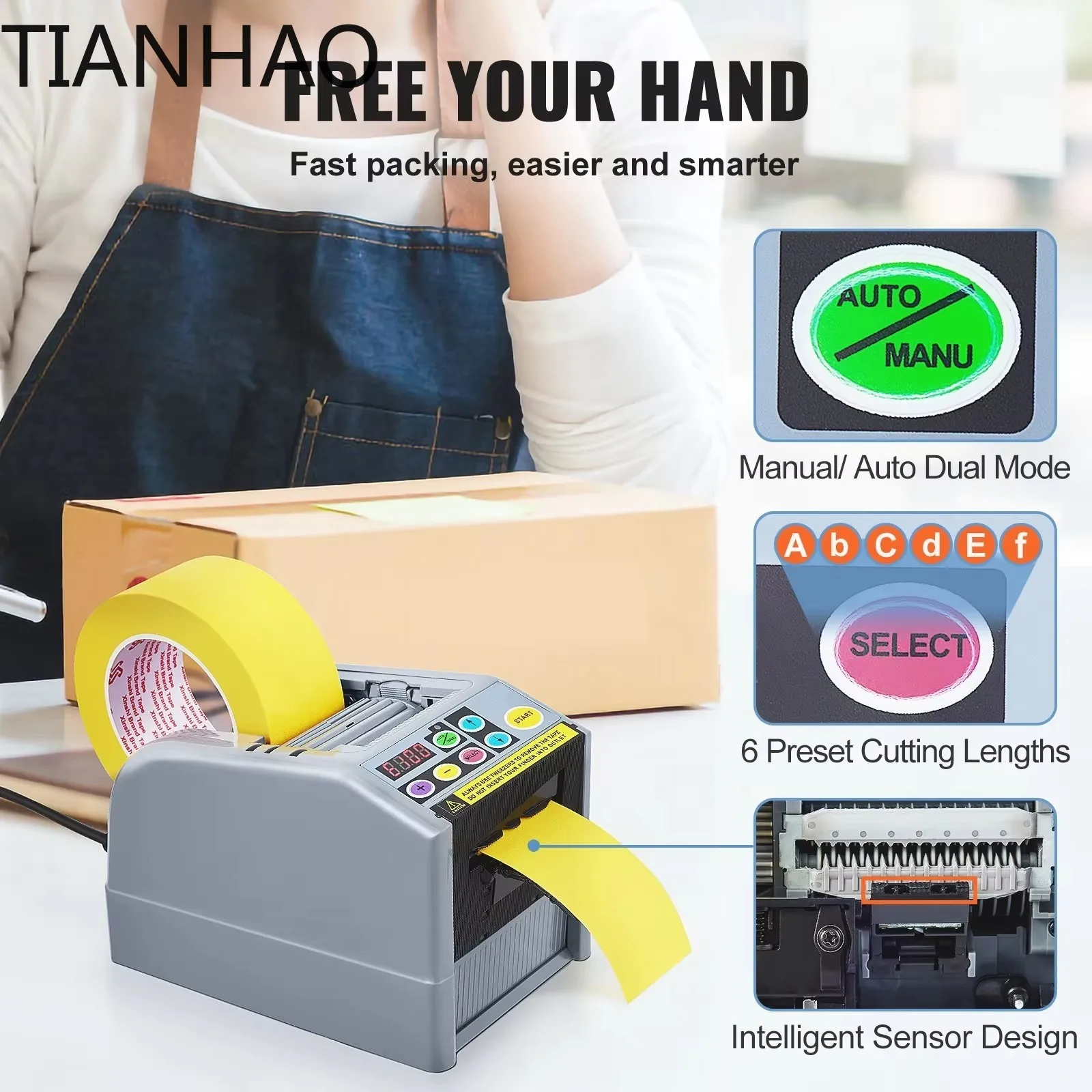 ZCUT-9 Automatic Tape Cutting Machine Automatic Dispenser Adhesive ElectricPackaging 6-60mm
