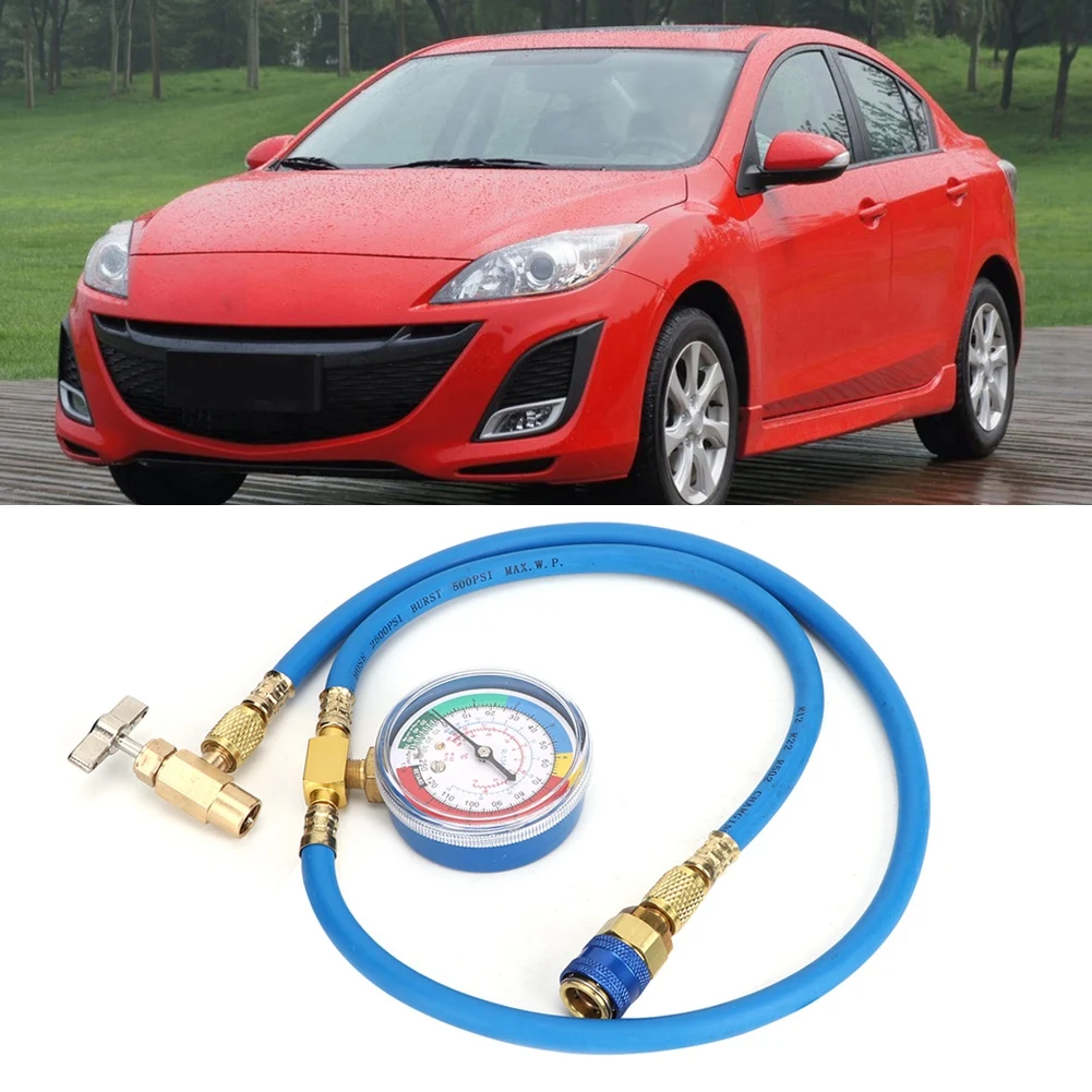 R134A Recharge Measuring Hose Can Tap Gauge Refrigerant Charging Pipe Gauge Measuring Kit Copper Auto Car Accessories