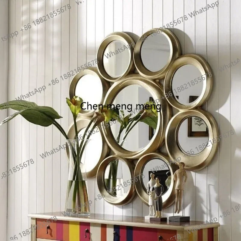 A139European-style round combination mirror, living room art mirror decoration, background wall decorative mirror