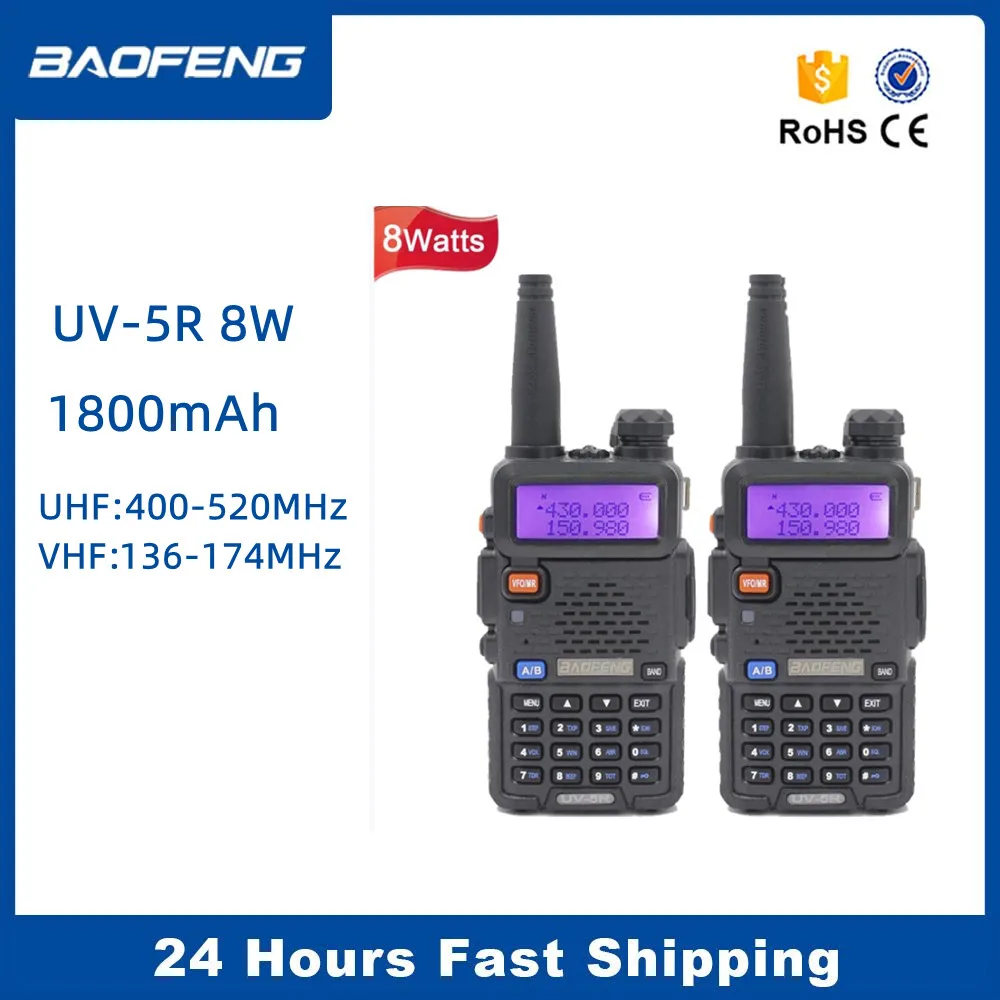 

2pcs Baofeng UV-5R 8W Walkie Talkie Dual Band Long Range 128CH FM Two Way Radio CB Portable HF Scanner Transceiver Pofung Radio