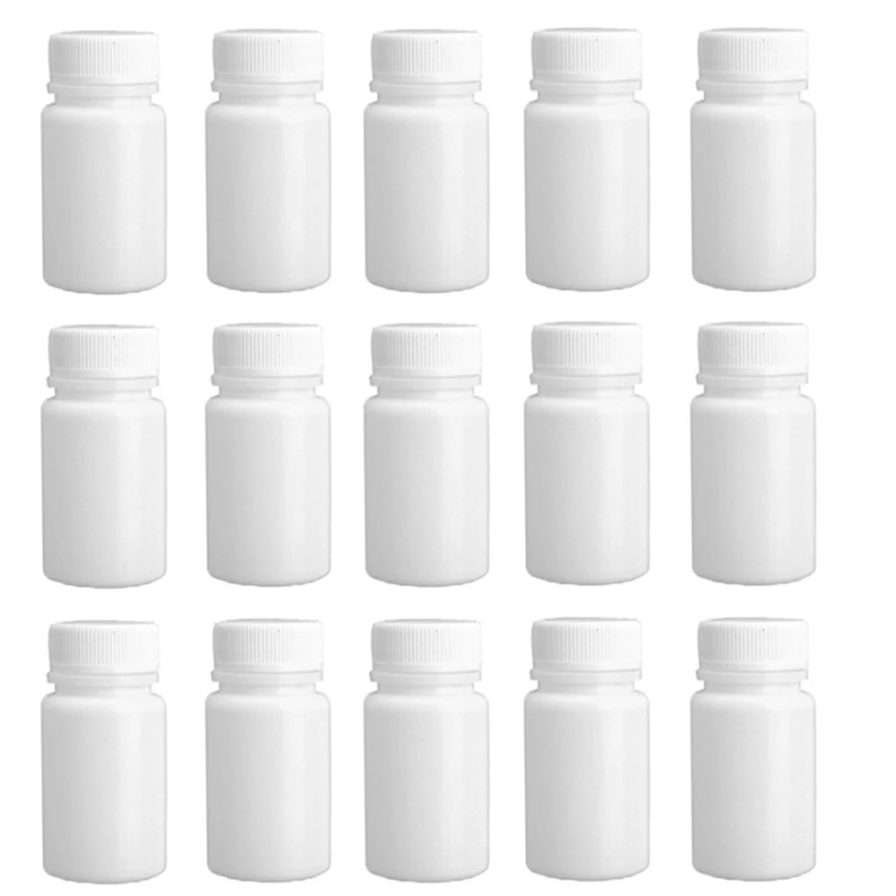 50pcs/100pcs 10cc 15cc 30cc Plastic Empty Medicine Tablets Pill Bottles Pharmaceutical Capsule Packaging Bottle with Screw Lid