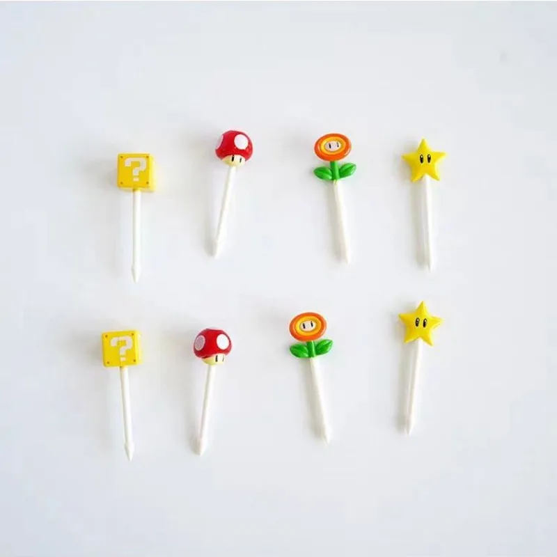 8Pcs Super Mario Bros Fruit Forks Anime Party Supplies Kawaii Toothpick Cake Bento Lunch Accessories Cute Kitchens Fruit Fork