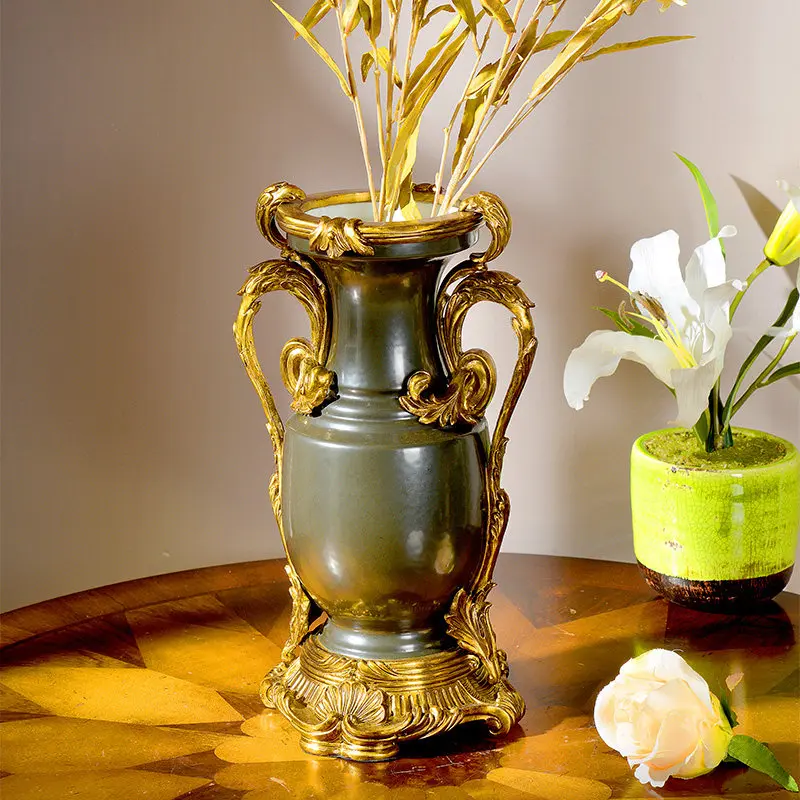 European small vase ceramic copper inlaid flower insert creative home accessories living room soft decoration entrance table orn