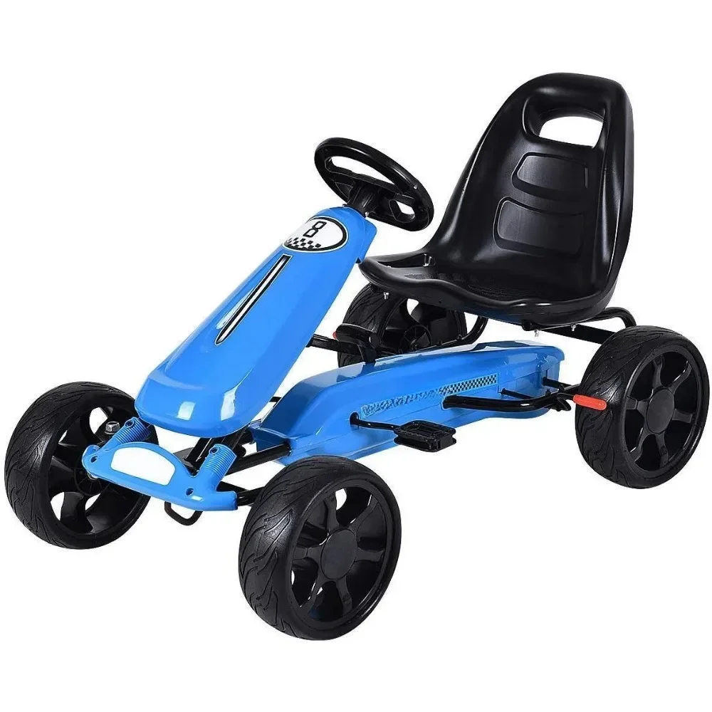 Kids Go Kart,Kids Pedal Vehicles Racer Pedal Car with Adjustable Seat,4Wheel Powered Ride On Toy,Pedal Go Kart for Kids Ages 3-8