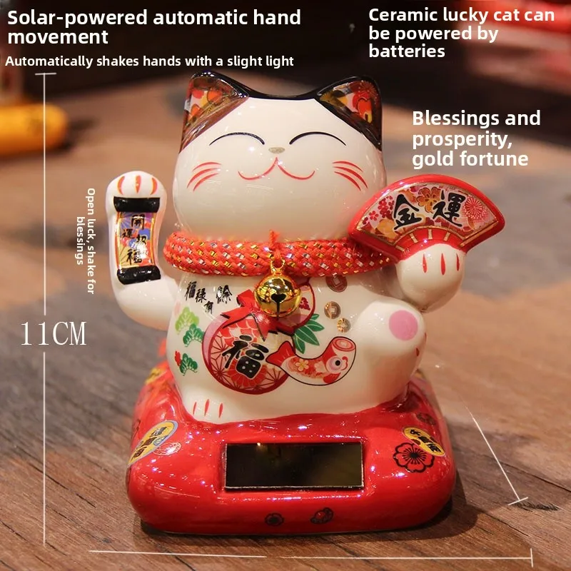 ミニソーラー式招き猫ハンドジェスチャーデスクトップデコレーションクリエイティブオフィスデスクアクセサリー車内ハンドウェーブキャットデコレーション