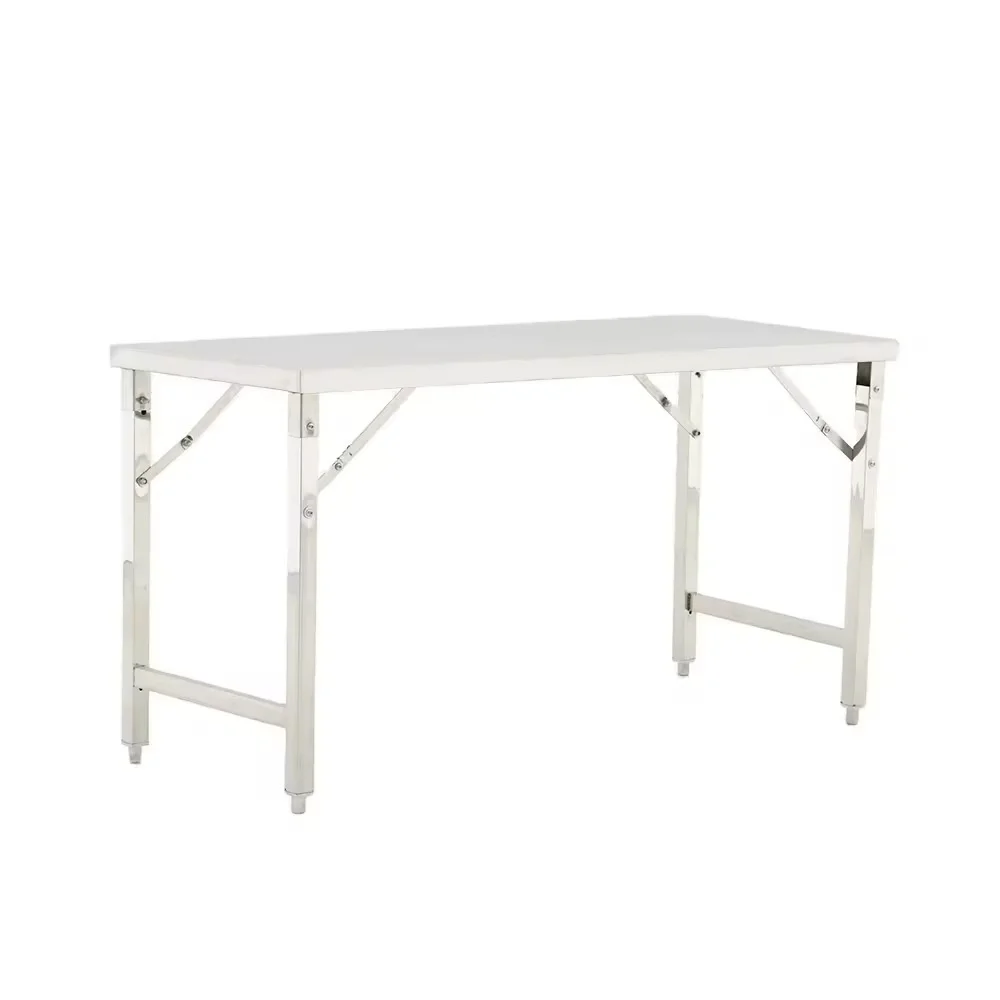 Adjustable Height Foldable 304 Stainless Steel Workbench Food Grade Coated Large Capacity Commercial Kitchen Wheelless