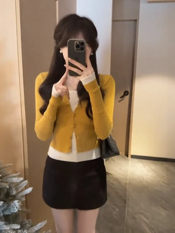 

Korean Sle Long Sve V-Ne Knitted Cardigan Women's Slim Fit Versatile Beautiful Top for Autumn Winter Faion