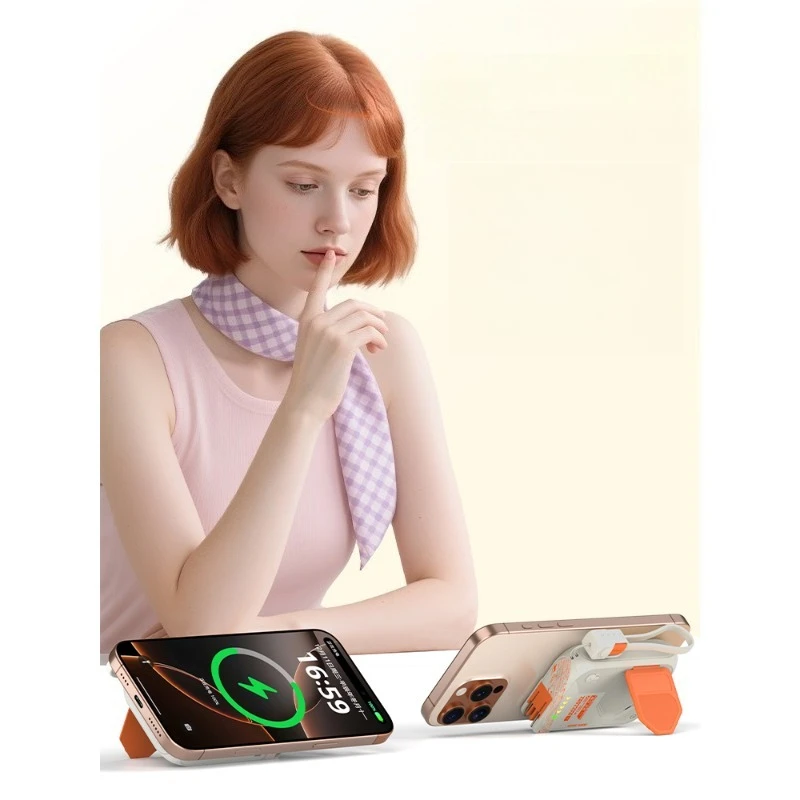 10000mAh AC Plug with Built-in Cable Magnetic Wireless Fast Charging 3-in-1 Power Bank