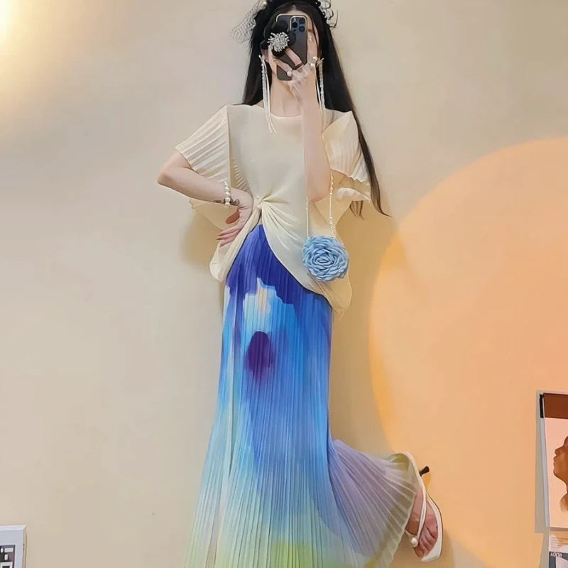 

Летняя плиссированная юбка фиолетового цвета, модный верхний костюм для женщин