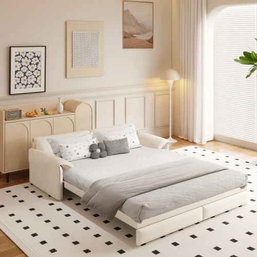 # Modern Queen Pull Sofa Bed Sleeper Sofa Side Storage Multi-Functional Leather Loveseat Living Room Hotel