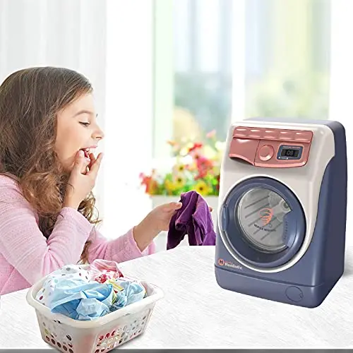 Mini brinquedo de máquina de lavar roupa infantil com tambor giratório, adição de água, música e luz – fingir jogar presente educacional de aparelho de casa de bonecas