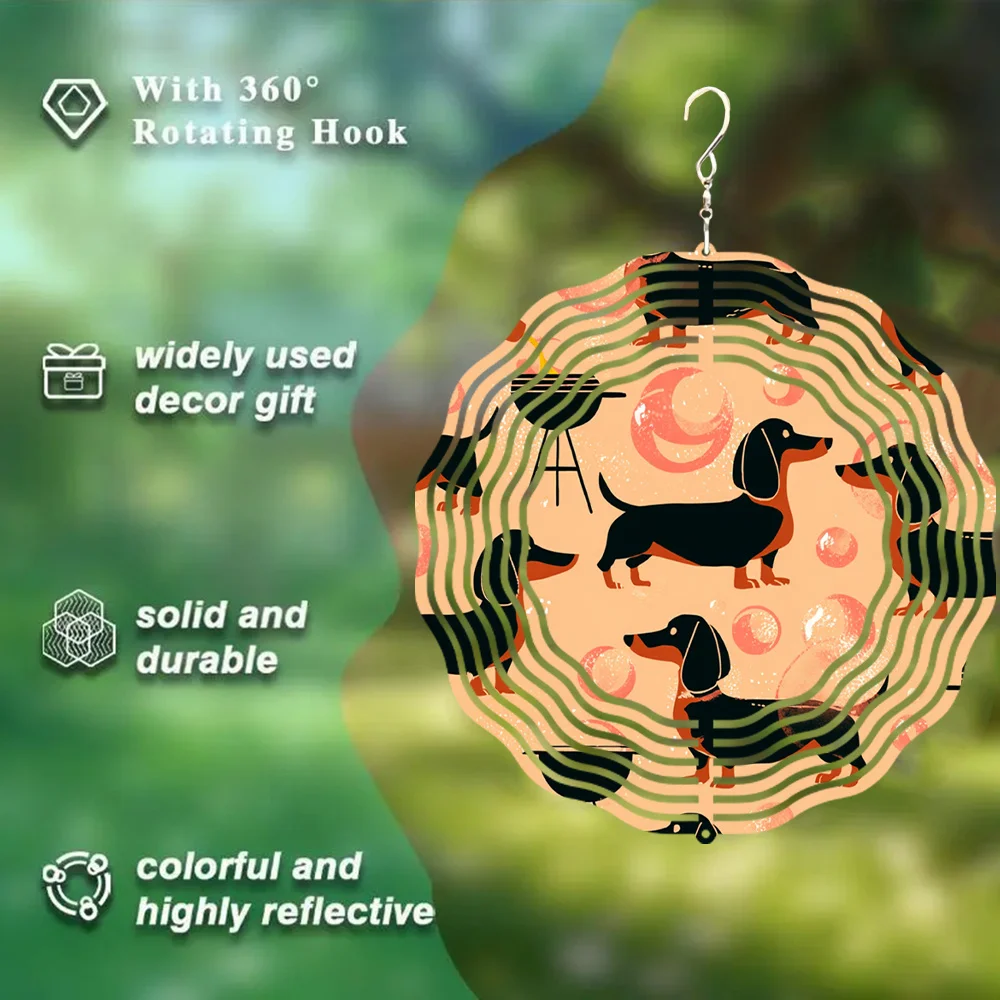 1pc Dachshund Dog Wind Chime & Bird Deterrent -Large Outdoor/Indoor Metal Wind- Spinner with 360° Rotating Chimes, Garden/ Decor