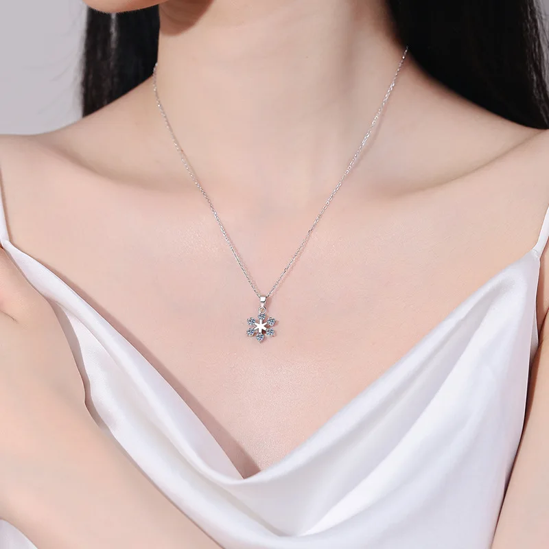 S925 Sterling Silver Inlaid Moissanite Necklace, Women's Snowflake Pendant, Valentine's Day Best Friend Gift