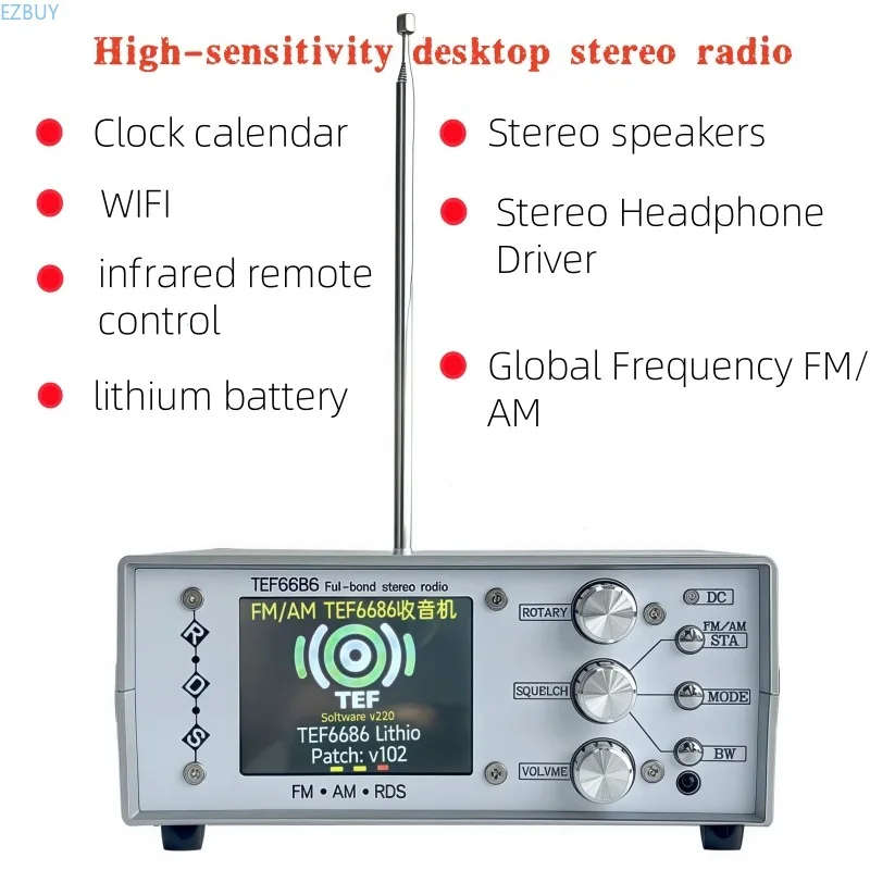 High-Sensitivity Desktop Stereo Radio, FM AM WIFI Digital Receiver with Remote, Lithium Battery & RDS Clock