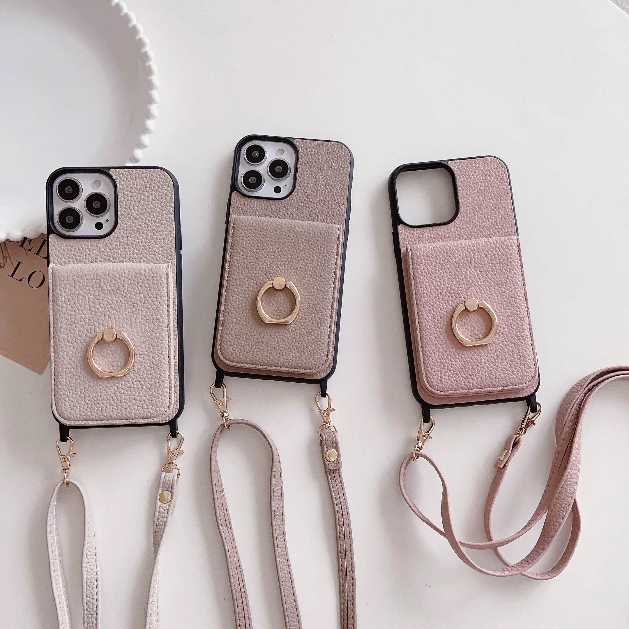 

Crossbody Leather Mirror Surface Phone Case for IPhone 15 14 Plus 13 12 11 Pro Max Wallet with Card Holder Fall Prevention Cover