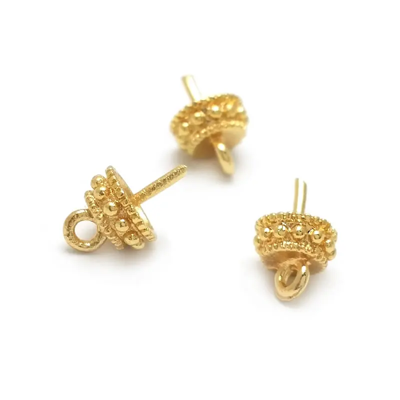 20PCS Full Length 9MM 18K Gold Color Brass with Half Hole Pins Beads Caps Diy Jewelry Making Findings Accessories Wholesale