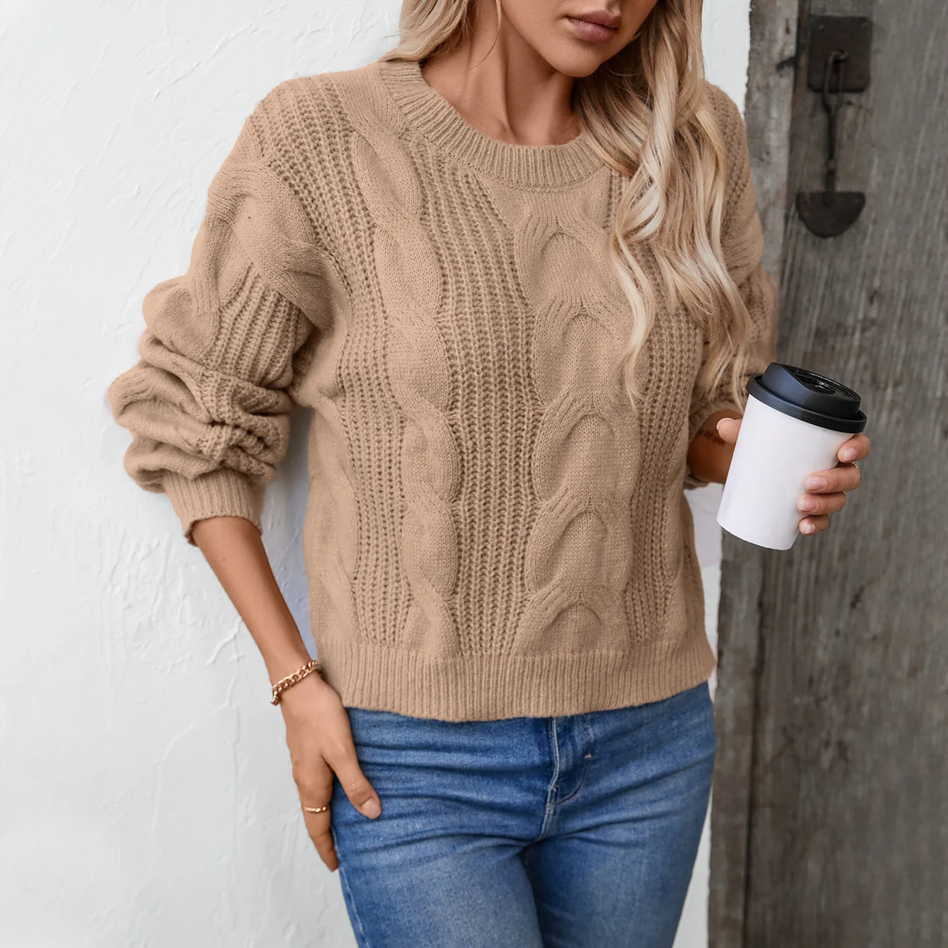 Einfarbig Twist Pullover Neue Retro Lose Pullover Frauen Kleidung