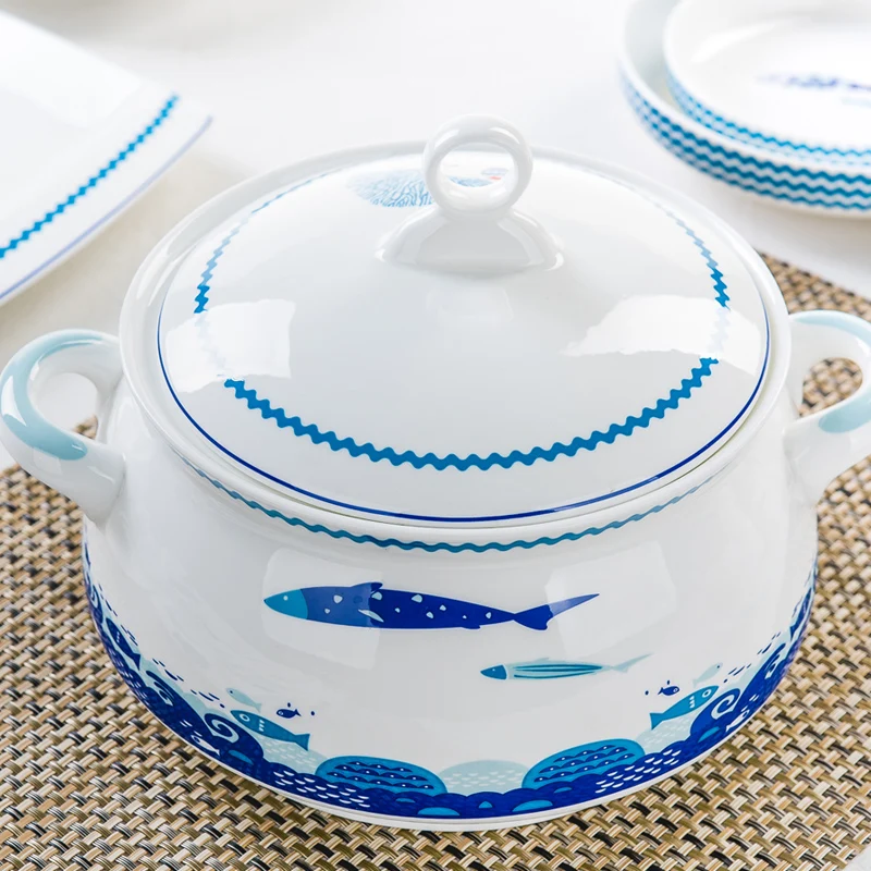 9 Inch, Bone China Tureen for Dinner Serve, Porcelain Food Warmer Container Buffet Soup, Ceramic Serving Bowls, Thermal