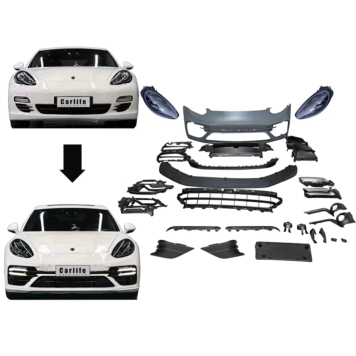 

Carlife auto car bumpers car body kit for prosche panamera 970 2008-2016 changed to 971 2022 Turbo S include bumpers headlights