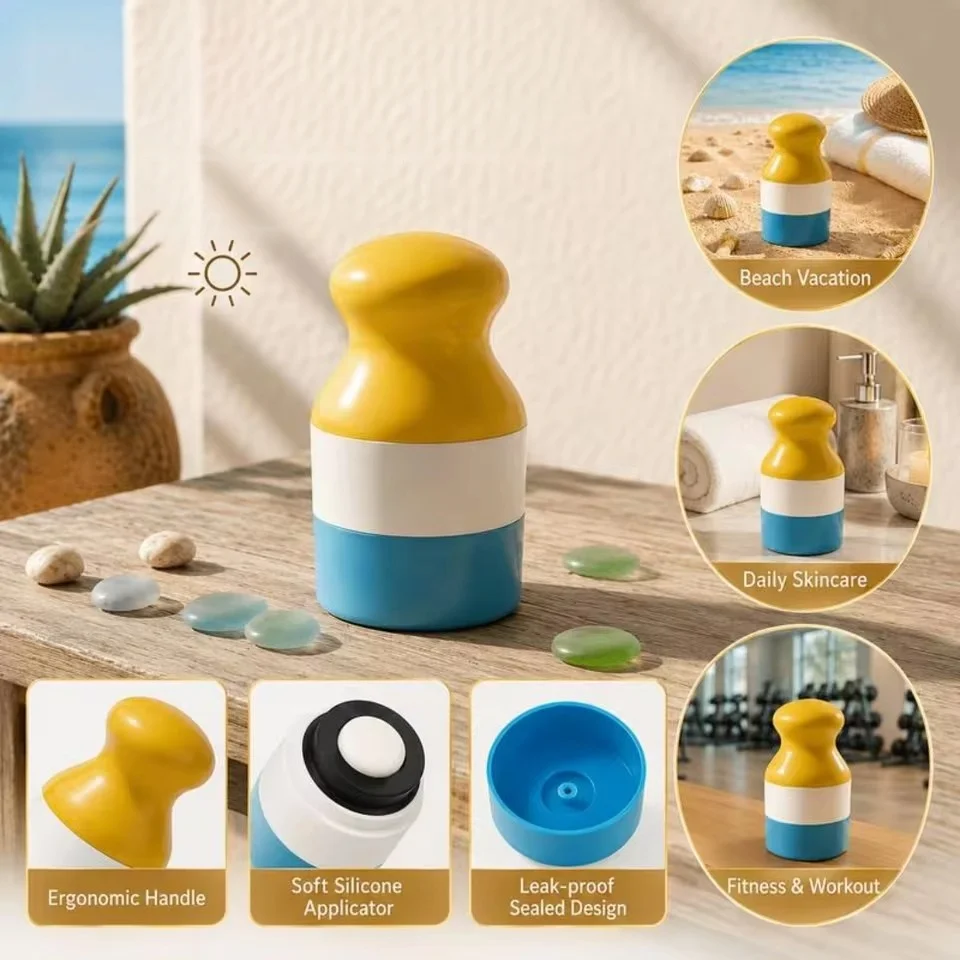 Dual Compartment Sunscreen Roller Bottle Refillable Leakproof Empty Travel Cosmetic Dispenser Portable Makeup Storage Container view 3