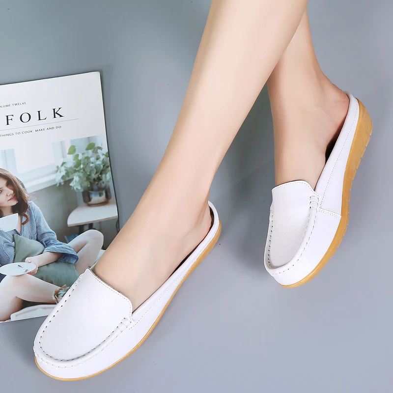 Leather Baobao half slipper women 2024 single shoe fashion leather shoes temperament flip-flops women\'s shoes 44 plus size 43