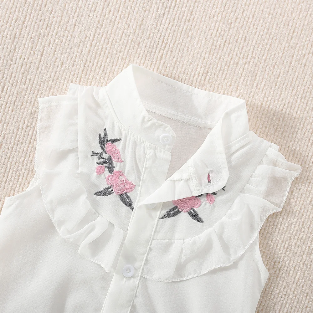 مجموعة صيفية جديدة وبسيطة للفتيات الصغيرات، ملابس أطفال مطرزة بالزهور مناسبة للأطفال من عمر 9 أشهر إلى 3 سنوات #5