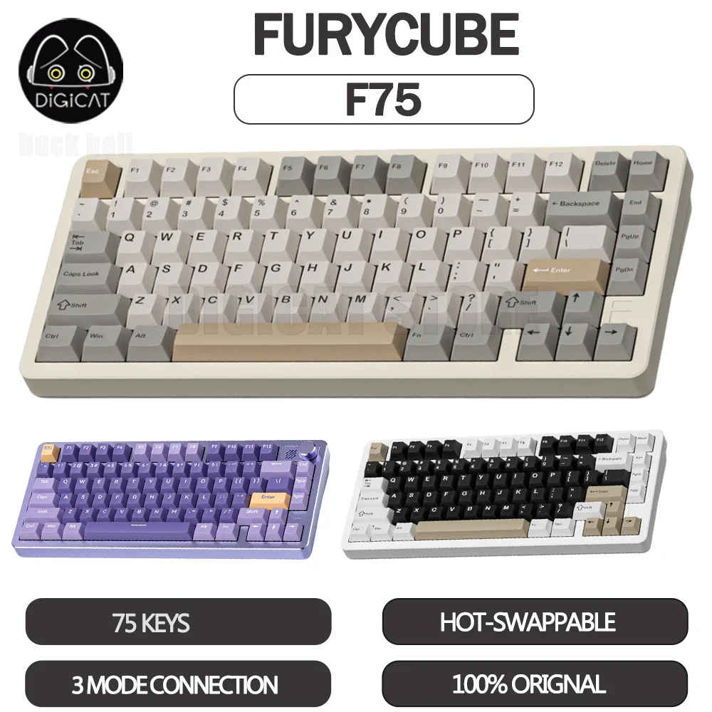 

Furycube F75 Mechanical Keyboard 3 Mode USB/2.4G/Bluetooth Wireless Keyboard With Knob Aluminum Alloy Hot Swap Gaming Keyboards