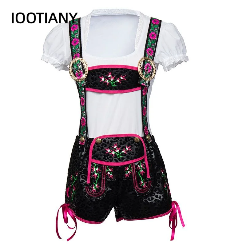 

Germany Oktoberfest Beer Miss Lederhosen Costume Bavarian Carnival Party Cosplay Uniforms Suspenders Shorts and Top