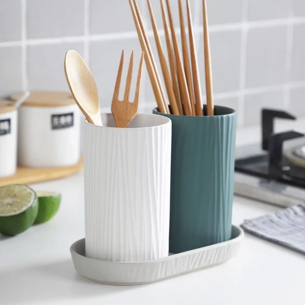 

Ceramic Kitchen Utensil Holder Drain Tray Anti Slip Chopstick Fork Spoon Organizer Easy To Clean with Tray Tool Organizer Set