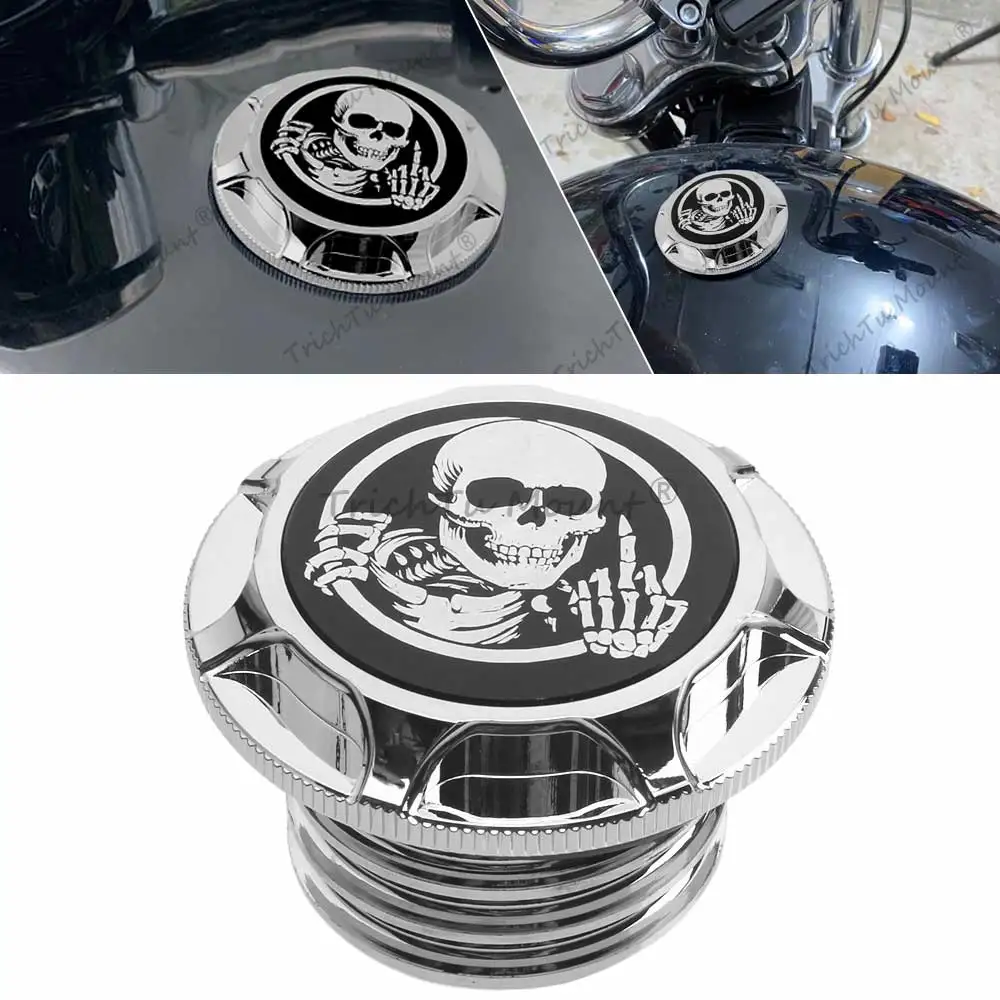 1PC Motorcycle Gas Tank Cap Skull Style Aluminum Petrol Fuel Cover For Harley Touring Dyna Softail Sportster XL883 1996-2014