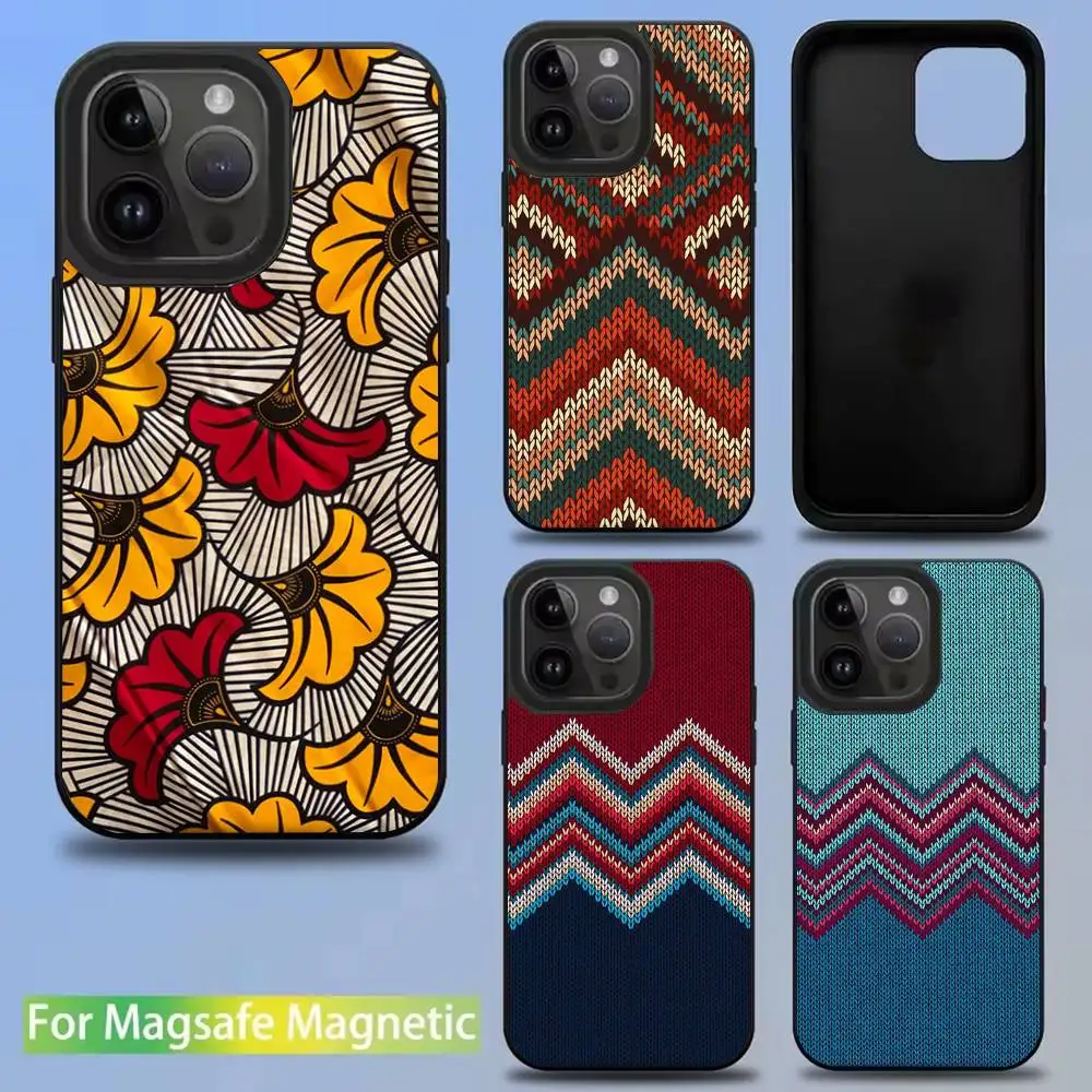 

African Fashion Fabric Phone Case For iPhone 17,16,15,14,13,12,11,Pro,Max,Plus,Mini,SE New Magsafe Magnetic Wireless Charging