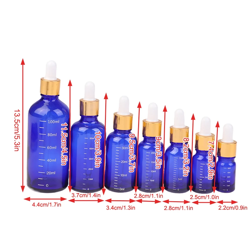 5ml-100ml Dropper Bottles With Scale Reagent Eye Drop Blue Glass Aromatherapy Liquid Pipette Bottle Refillable Bottles Travel