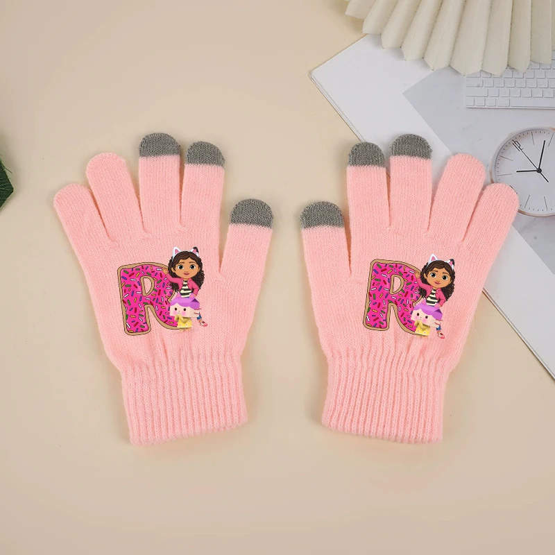 Gabby Dollhouses Cute Gloves New Girls Winter Warm Glove Kids Kawaii Letter A-Z Touchable Screen Mittens Children Birthday Gift