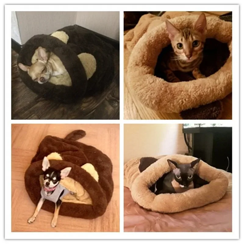 Warm Coral Fleece Cat Sleeping Bag Bed For Puppy Small Dog Pet Hairless Cat Mat Bed Kennel House Soft Warm Sleep Bed Pet Product