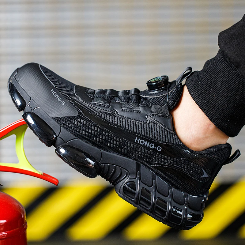 

Steel Toe Safety Shoes Men, Anti-Puncture Anti-Smash Non Slip Industrial Work Boots Lightweight Construction Work Shoes