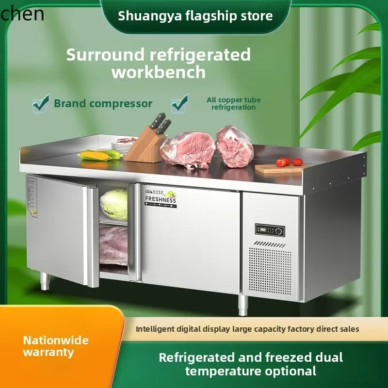 

refrigerated edge workbench freezer stainless steel console freezer canteen fresh-keeping refrigeration refrigerator ramen
