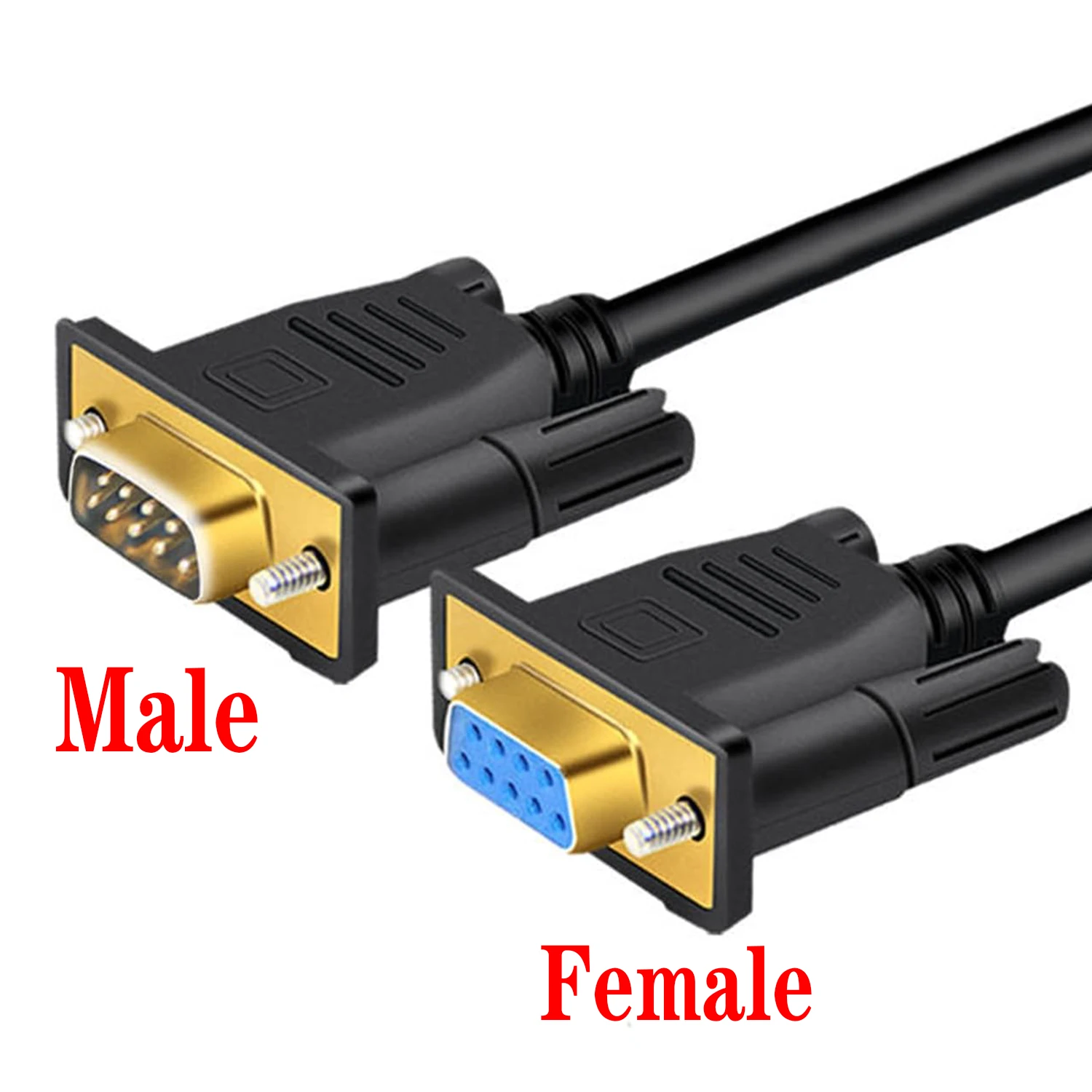 RS232 DB9 Serial Extension Cable Full Copper Dual Shielding Gold-Plated Reliable 9-Pin Data Cable for Industrial&PC Applications