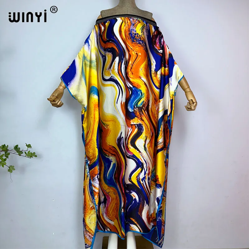 

WINYI Women summer fashion holiday Party Beachwear printing Africa Lady kaftan holiday One-neck sexy elegant high fork dress