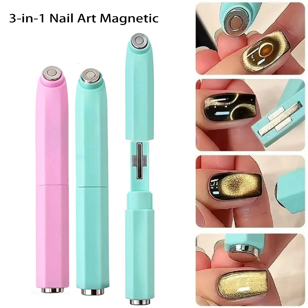 

﻿3-In-1 Double Circular Hole Cat Eye Magnet Stick 3D Black Hollow Diagonal Effect Cat Eye Magnetic Pen DIY Salon Manicure Tools